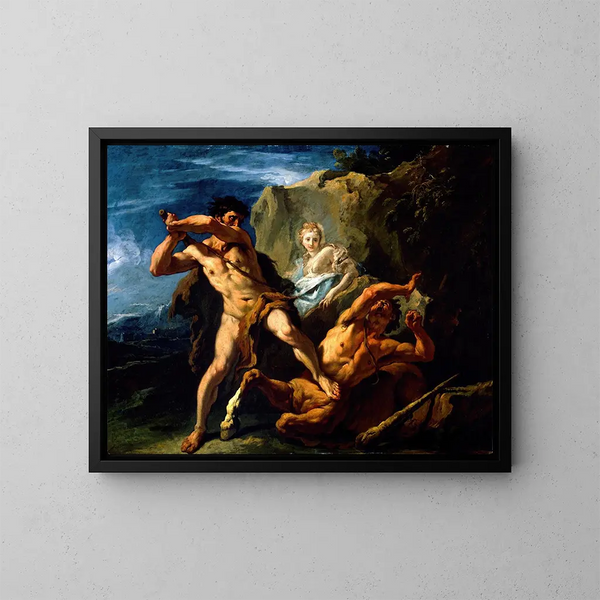 Hercules killing the centaur Nessus - Sebastiano Ricci — framed artwork on a wall