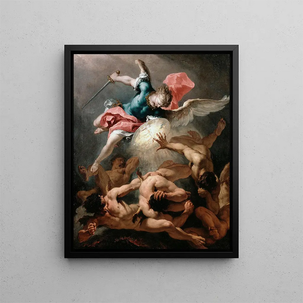 The Fall of the Rebel Angels - Sebastiano Ricci — framed artwork on a wall