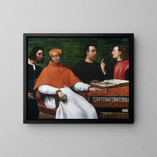 Cardinal Bandinello Sauli, his secretary, and two geographers - Sebastiano del Piombo — framed artwork on a wall