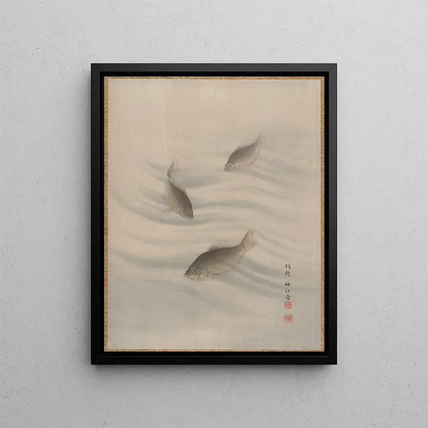 Fish swimming - Seki Shūko — framed artwork on a wall