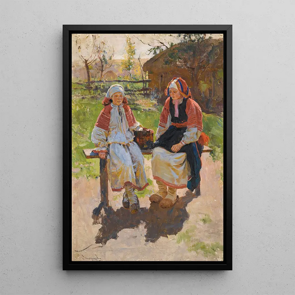 Two Peasant Women - Sergei Arsenevich Vinogradov — framed artwork on a wall