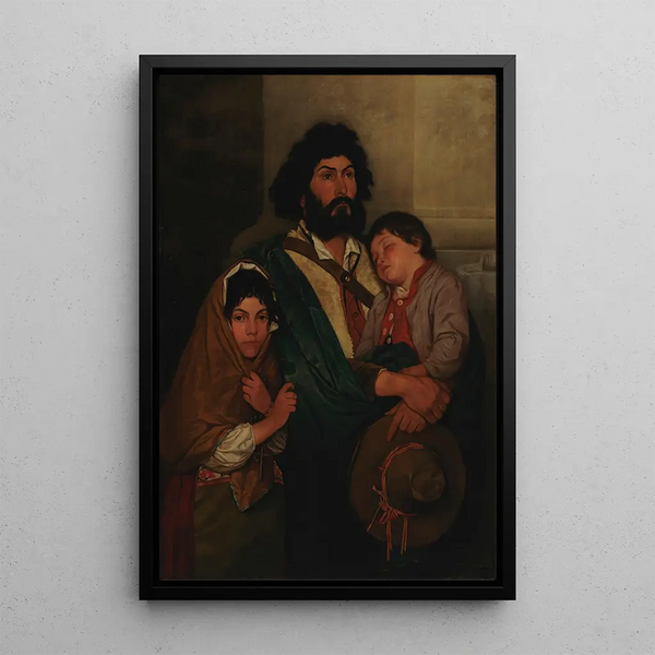 a Father with His Two Children from Subiaco - Severin Falkman — framed artwork on a wall