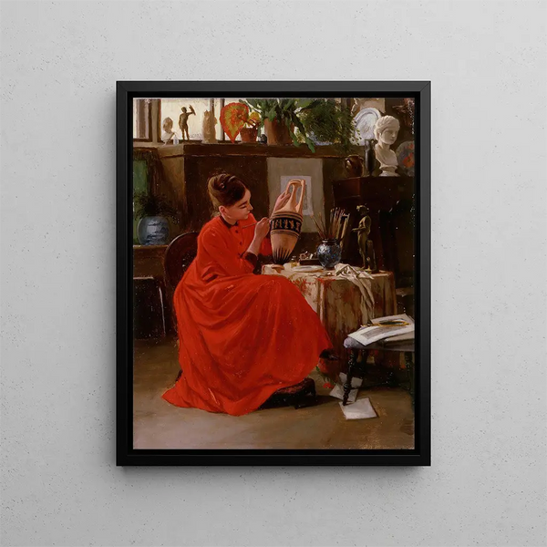 Interior painter with vase - Severin Falkman — framed artwork on a wall