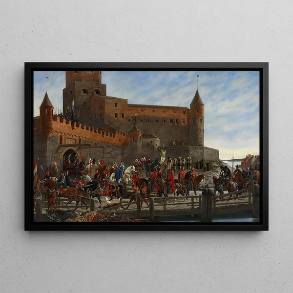 Karl Knutson Bonde leaving Vyborg Castle for the royal election in Stockholm in 1448 - Severin Falkman — framed artwork on a wall