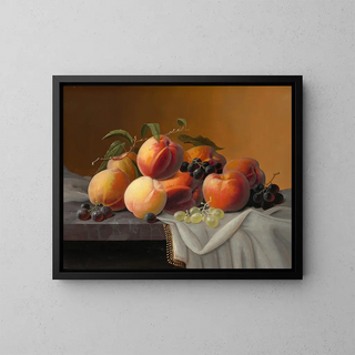 Peaches, grapes and apples - Severin Roesen — framed artwork on a wall