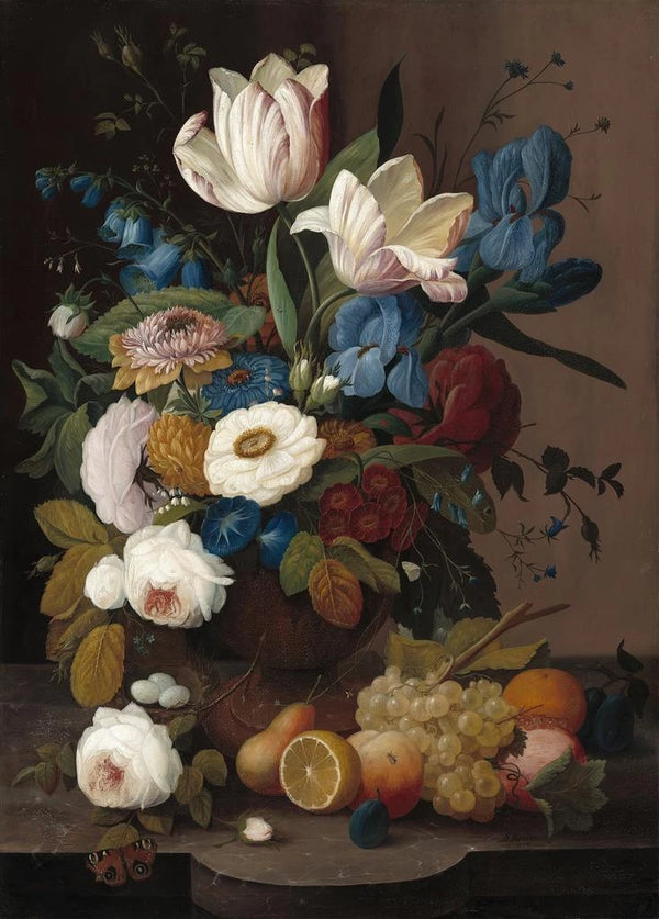 Still life Flowers and Fruits - Severin Roesen — framed artwork on a wall