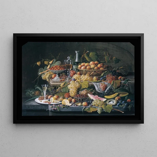 Fruit Still Life Painting - Severin Roesen — framed artwork on a wall