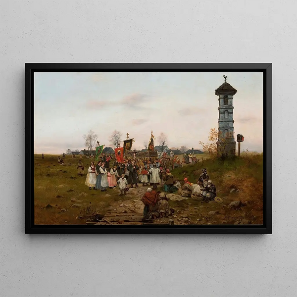 Large Procession Painting - Seweryn Bieszczad — framed artwork on a wall