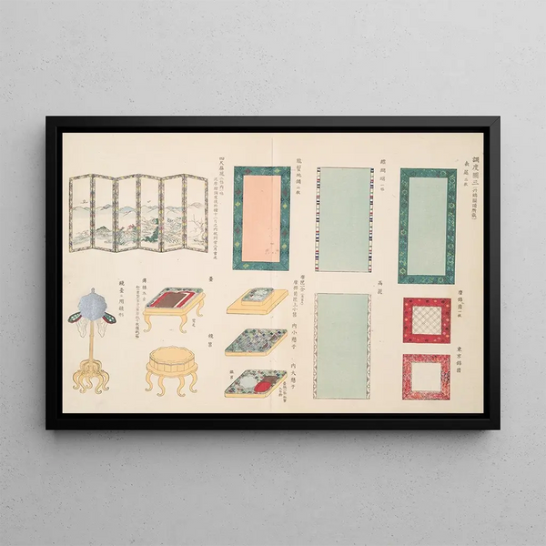 Illustration of a scribe's tools 3 - Shigeo Inoue — framed artwork on a wall