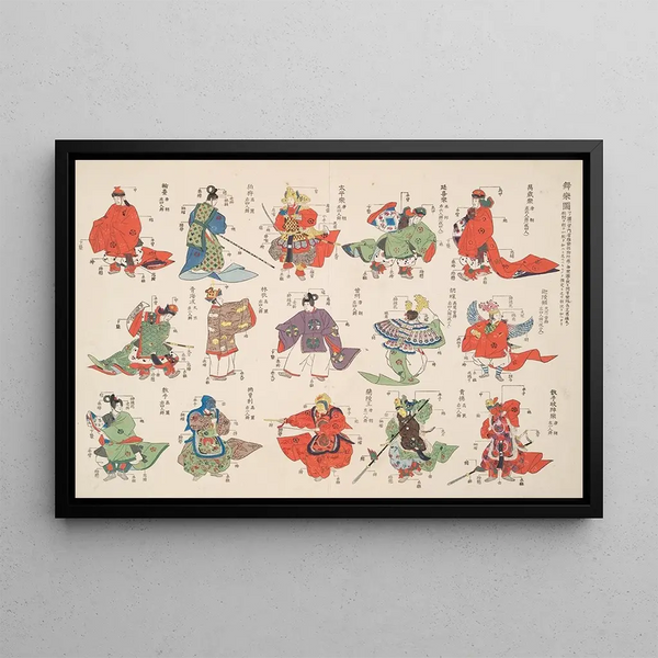 An illustration of court dance and music - Shigeo Inoue — framed artwork on a wall