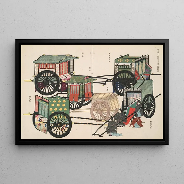 An illustration of ox carts 1 - Shigeo Inoue — framed artwork on a wall