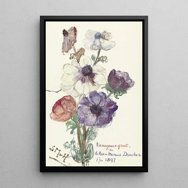 Vœux du Nouvel An avec des anémones - Sientje Mesdag van Houten — framed artwork on a wall