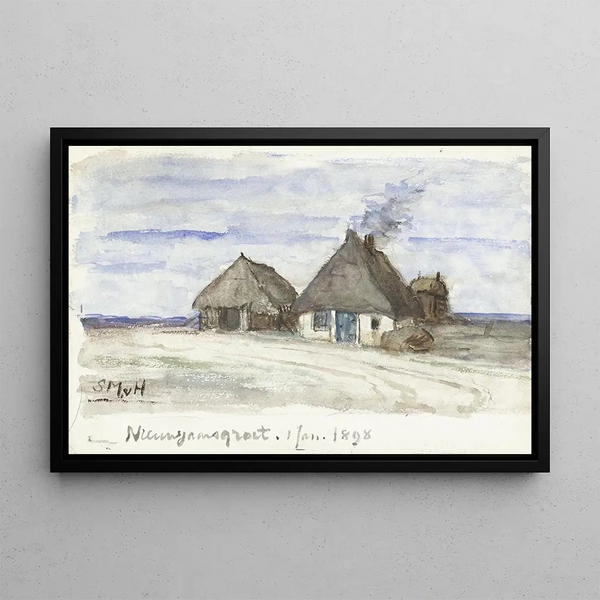 New Year Wishes Painting with farm - Sientje Mesdag van Houten — framed artwork on a wall