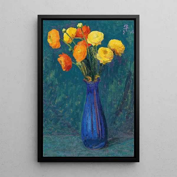 Anémones dans un vase bleu - Sigismund Righini — framed artwork on a wall