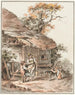 Rural scene painting in front of a thatched roof farm - Sigmund Freudenberger — artwork view