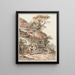 Rural scene painting in front of a thatched roof farm - Sigmund Freudenberger — framed artwork on a wall