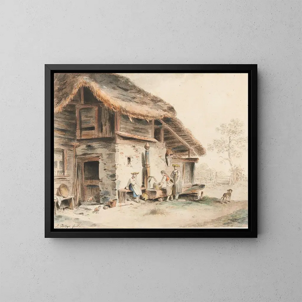 Scene in front of a farm - Sigmund Freudenberger — framed artwork on a wall
