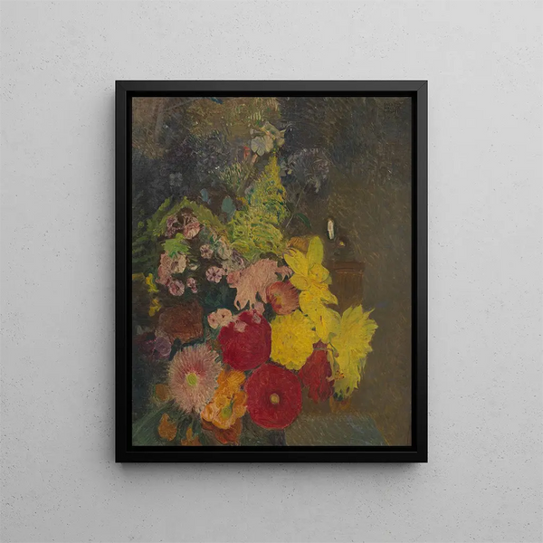 Flower Still Life Painting - Sigmund Walter Hampel — framed artwork on a wall