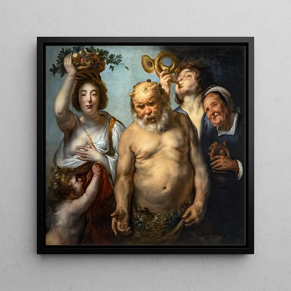 Silène et les quatre saisons - Jacob Jordaens — framed artwork on a wall