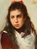Portrait of a young girl with a red bow - Silvestro Lega — artwork view