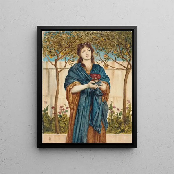 A priestess of Diana offering poppies - Simeon Solomon — framed artwork on a wall