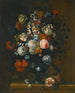 a Still life with roses, mixed tulips, peonies, daffodils, and other flowers in a carved vase - Simon Hardime — artwork view