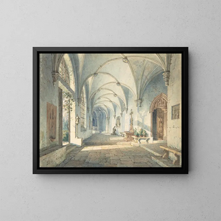 Cloître dans un couvent - Simon Quaglio — framed artwork on a wall