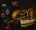 Still life with a skull, a music book, a snuffed-out candle, a bouquet of wilted flowers, and other vanities objects on a table - Simon Renard de Saint-André — artwork view