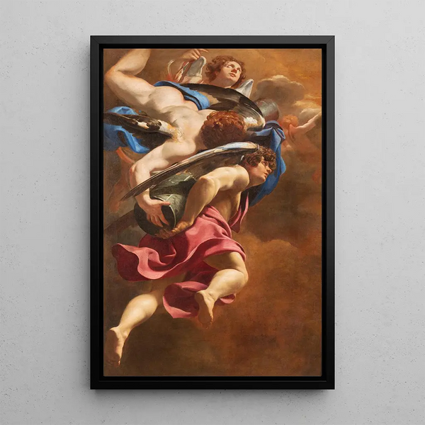 Angels carrying the Passion column - Simon Vouet — framed artwork on a wall