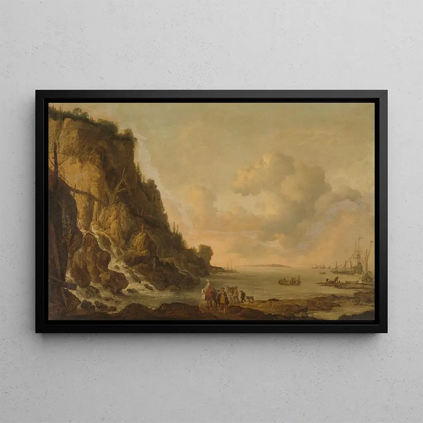 Rocky Coast Painting - Simon de Vlieger — framed artwork on a wall
