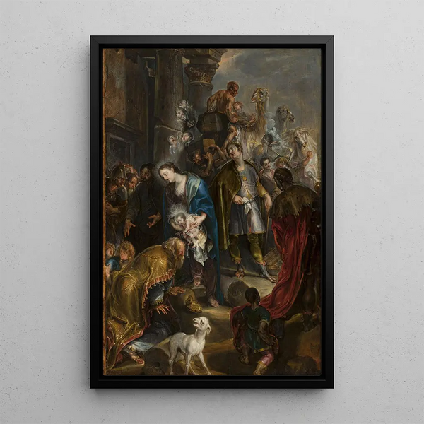 Adoration of the Magi - Simon de Vos — framed artwork on a wall