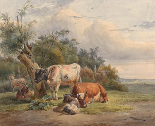 Landscape with Livestock near a Tree - Simon van den Berg — artwork view
