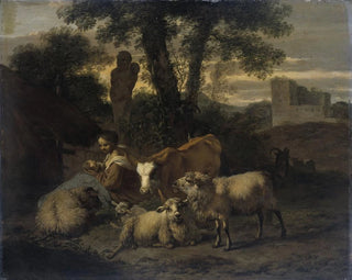 Italian landscape with shepherdess and herds - Simon van der Does — artwork view
