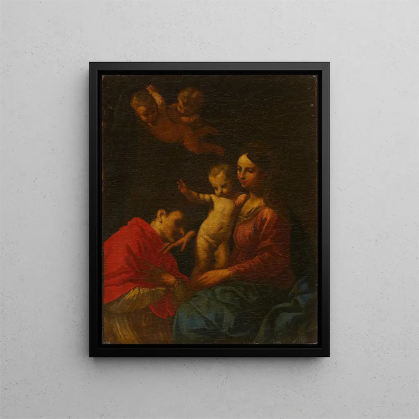 the Virgin and Child venerated by Saint Charles Borromeo - Simone Cantarini — framed artwork on a wall