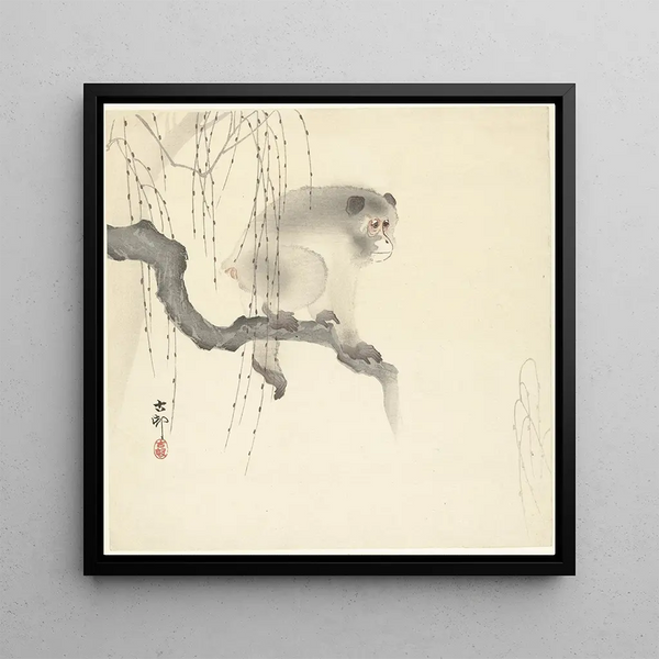 Monkey on a tree branch - Ohara Koson — framed artwork on a wall