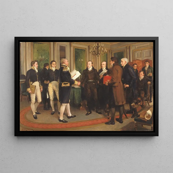 La Signature du traité de Gand, veille de Noël - Sir Amédée Forestier — framed artwork on a wall