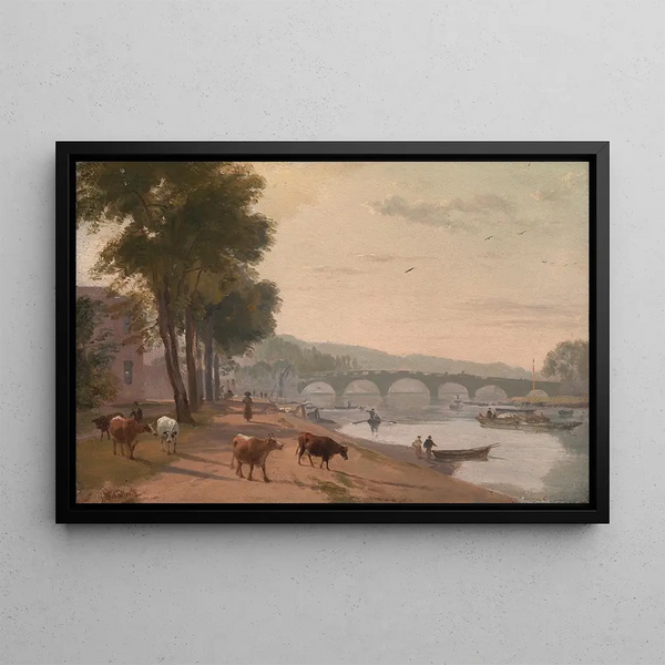 View of Richmond Bridge on the Thames - Sir Augustus Wall Callcott — framed artwork on a wall