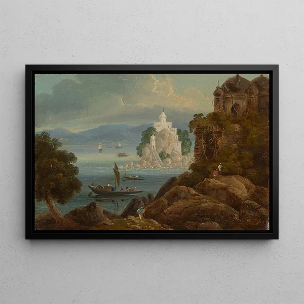 The rock at Jahangira on the Ganges - Sir Charles D'Oyly — framed artwork on a wall
