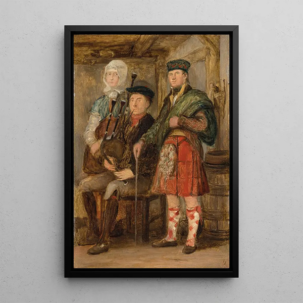 a Highland interior with a bagpiper - Sir David Wilkie — framed artwork on a wall