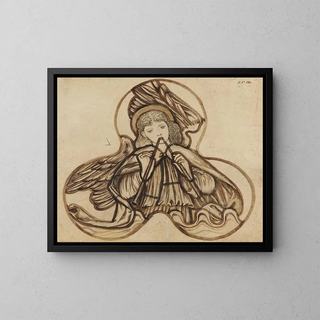 the Angel playing the flute - Sir Edward Coley Burne-Jones — framed artwork on a wall