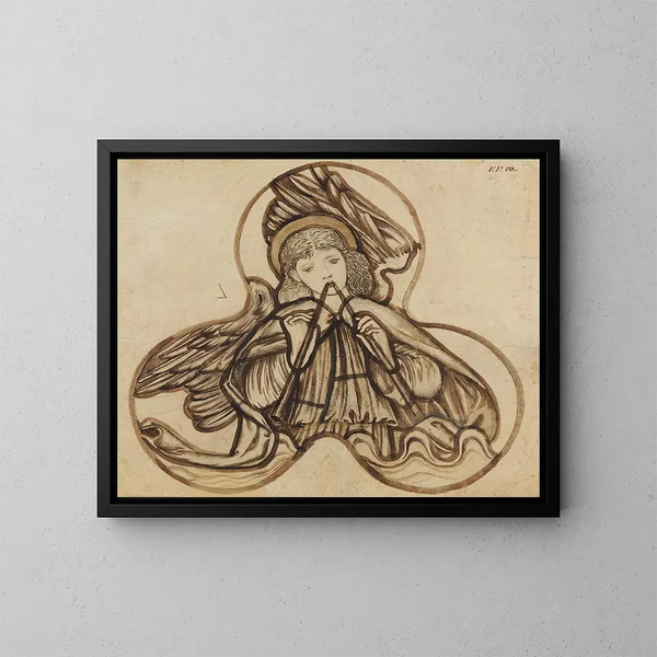 the Angel playing the flute - Sir Edward Coley Burne-Jones — framed artwork on a wall