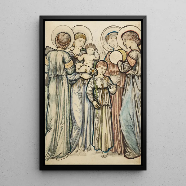 Angels and children - Sir Edward Coley Burne-Jones — framed artwork on a wall