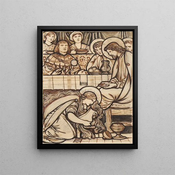 La Madeleine oignant les pieds du Christ - Sir Edward Coley Burne-Jones — framed artwork on a wall