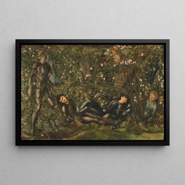 The Prince entering the bramble forest - Sir Edward Coley Burne-Jones — framed artwork on a wall