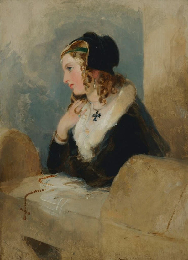 Portrait of Catherine Seyton - Sir Edwin Henry Landseer — framed artwork on a wall