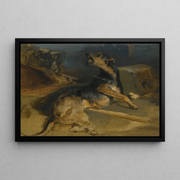 Study of a Wounded Dog by Le Talisman of Walter Scott - Sir Edwin Henry Landseer — framed artwork on a wall