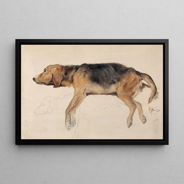 Study of a Reclining Dog - Sir Edwin Henry Landseer — framed artwork on a wall