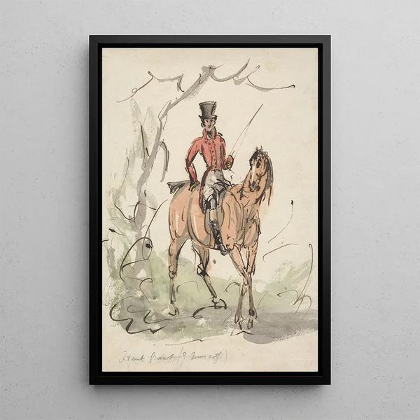 Autoportrait chassant en habit rouge et haut-de-forme - Sir Francis Grant — framed artwork on a wall