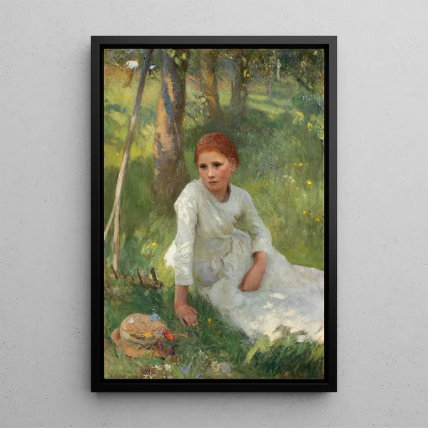 Midi dans le champ de foin - Sir George Clausen — framed artwork on a wall