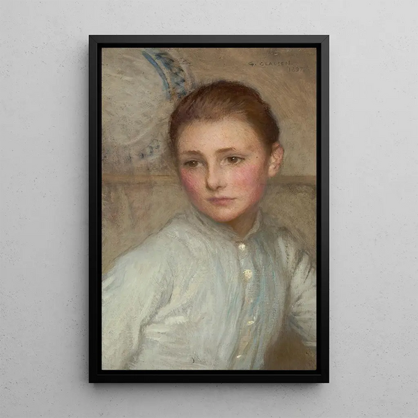 Portrait of a Girl Probably The Little Servant - Sir George Clausen — framed artwork on a wall